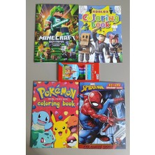Ada Çanta Kırtasiye 4 Adet Stickerli Boyama Kitabı ve 12'li F.c. Kuru Boya Kalemi (Minecraft/roblox/pocemon/örümcek A.)
