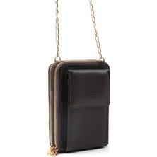 SHAKA Kahve Rengi SHK312 Suni Deri 4 Bölmeli,zincirli ,telefonluk ve Omuz Çantası