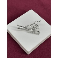 Calista Aksesuar Makas ve Tarak Figürlü Taşlı Silver Broş