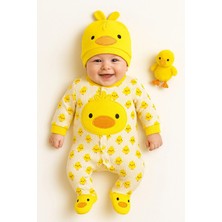 UmBaby Kız Erkek Bebek Civcivli Tulum 2 Parça Şapkalı Oyuncak Dahil Değildir 2li Set Takım Pamuklu