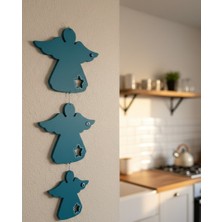 Gözeler Turkuaz Dekoratif Melek Figürlü Duvar Dekoru - El Emeği Boyama 3’lü Takım - Modern Ev Hediyesi