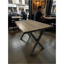 Mobilyacın Cafe Masa Ceviz Köknar Kütük Masa x Ayak Siyah 140X70