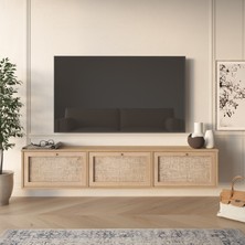 Robin Home Arizona Tv Ünitesi Sehpası Duvara Monte 3 Ahşap Jüt Kapaklı 180CM Sepet-Jüt