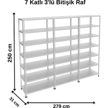 Alanraf 7 Katlı 3'lü Bitişik Galvaniz Çelik Raf - Depo, Arşiv, Kiler, Dosya, Market Rafı 31X93X250 cm