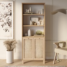 Robin Home Arizona Kitaplık Raf Ahşap Ayaklı 180CM Ahşap Jüt Kapaklı Sepet-Jüt