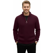 Rizzup Erkek Bordo Yarım Fermuarlı Oversize Kesim Triko Kazak – Yumuşak Dokulu Örgü Kazak 2608511