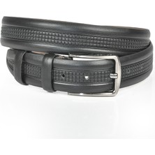 Rizzup Erkek Siyah 3,5 cm Desenli Klasik Suni Deri Kemer 2402626