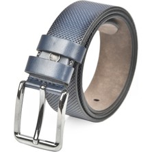 Rizzup Erkek Lacivert 4 cm Eninde Nokta Desenli Suni Deri Kemer 2402610