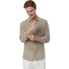 RizzUP Haki Rahat Kalıp %100 Keten Erkek Gömlek – Yazlık Çizgi Desenli Yeni Sezon Gömlek 2602616