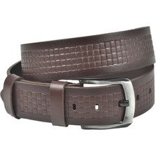 Rizzup Erkek Kahve Hakiki Manda Derisi Kot Kemeri 4,5 cm Kare Desenli Spor Kot Kemeri 2402632