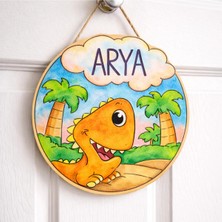 Eding Kişiye Özel Isimli Bebek ve Çocuk Odası Kapı Süsü Dino Temalı Ahşap Boyama Ham Mdf Set
