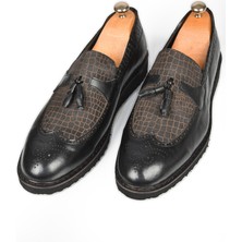 Rizzup Erkek Siyah Rizzup Lazer Işlemeli Püsküllü Yüksek Ortopedik Taban Orjinal Deri Ayakkabı 2509981