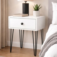 Ratemo Mobilya Modern Metal Ayaklı Suntalam Komodin (Beyaz / Sonoma Ceviz Renk)