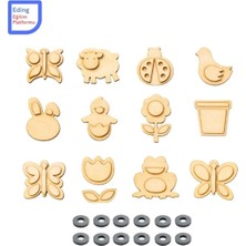 Eding Ahşap Hayvanlar Çiçek Çocuk Boyanabilir Magnet Mıknatıslı Okul Ahşap Boyama Seti - 12 Adet