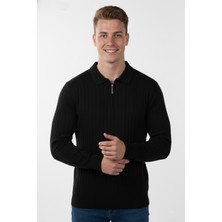 Rizzup Erkek Siyah Slim Fit Polo Yaka Triko Kazak - Yumuşak Dokulu Esnek ve Şık Görünüm 2605305