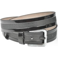 Rizzup Erkek Siyah 4 cm Lazer Işlemeli Rugan Parlak Suni Deri Kemer 2402638