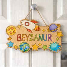 Eding Kişiye Özel Isimli Bebek ve Çocuk Odası Kapı Süsü Hastane Uzay Temalı Ahşap Boyama Ham Mdf Set