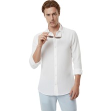 RizzUP Beyaz Rahat Kalıp %100 Keten Erkek Gömlek – Yazlık Çizgi Desenli Yeni Sezon Gömlek 2602616