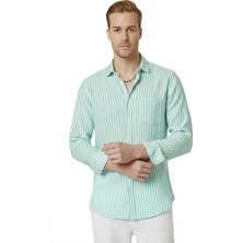 RizzUP Yeşil Slim Fit %100 Pamuk Çizgili Erkek Gömlek – Cepli Yazlık Yeni Sezon Gömlek 2602627