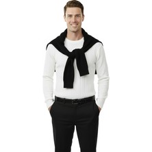 Rizzup Beyaz Dar Kesim Likralı Erkek Triko Kazak – Bisiklet Yaka Şık Tasarım 2605433