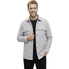 Rizzup Gri Dar Kesim Erkek Çıtçıtlı Spor Ceket – Fitilli Örme Kumaş, Modern Şehir Stili 2500558