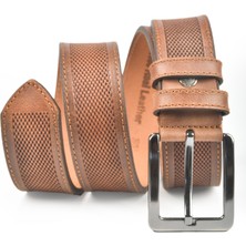 Rizzup Erkek Taba Orjinal Deri Kemer 4 cm Özel Yapım Motifli Hakiki Deri Spor Kemer 2502651