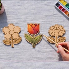 Eding Çiçekler Ahşap Boyama Mıknatıslı Magnet Oyuncak Seti /montessori Anaokulu Kreş Aktivite