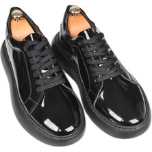 Rizzup Erkek Siyah Bağcıklı Yüksek Taban Parlak Ortopedik Casual Deri Ayakkabı Sneaker 2509973
