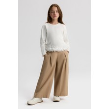 Ugly Duck 8-14 Yaş Kız Çocuk Ekru Uzun Kollu Fırfır Detaylı Pamuklu Bluz