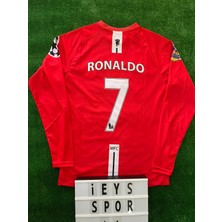 Nostalji Cristiano Ronaldo Manchester United Uzun Kol 2008 Sezonu Retro Kırmızı Renk Forma