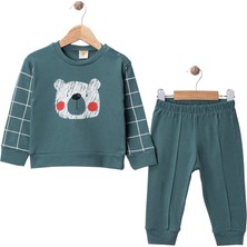 %100 Pamuk Erkek Bebek Ayıcık Baskılı 2’li Eşofman Takımı – Günlük Spor Set (6-18 Ay)