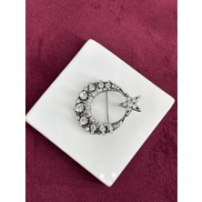 Calista Aksesuar Gümüş ve Siyah Taşlı Ay-Yıldız Figürlü Silver Broş