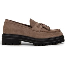 Deery Kadın Hakiki Süet Vizon Rengi Püsküllü Loafer - 02020ZVZNE01