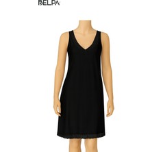 Belpa Kadın Jarse Kombinezon Siyah Tekli Paket  Polyester V Yaka Rahat Kesim