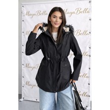 Mayabella Kapüşonlu Mont Siyah