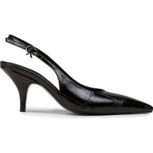 Deery Kadın Siyah Krokodil Desenli Slingback Stiletto - V4035ZSYHM01