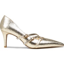 Deery Kadın Altın Krokodil Desenli Sivri Burun Topuklu Ayakkabı - V4009ZALTM01