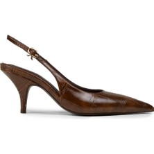 Deery Kadın Kahverengi Krokodil Desenli Slingback Stiletto - V4035ZKHVM01