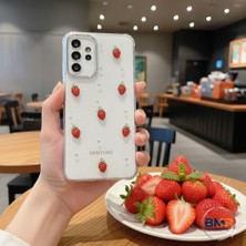 Işıltılı Çilek Desenli Şeffaf Silikon Kılıf + Samsung Galaxy A36/A56 Uyumlu Serisi
