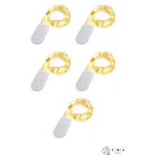 Ema Dükkan 5 Adet Pilli Peri LED 5 Metre Mikro Tel Işık | Şekil Verilebilir Gümüş Tel | Açma Kapama Düğmeli | Piller Dahil Dekoratif Işık