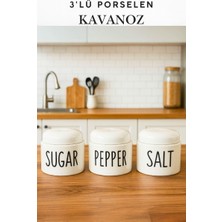 Penthouse 3’lü Porselen Salt Pepper Sugar Baharatlık Kavanoz Seti - Tuz, Biber, Kekik Saklama Kabı