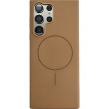 Vissona Samsung Galaxy S22 Ultra Uyumlu Içi Kadife Magsafe Wireless Şarj Özellikli Camel Renkli Telefon Kılıfı