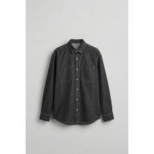 Abluka Online Erkek Regular Fit Kontrast Dikişli Denim Gömlek Siyah