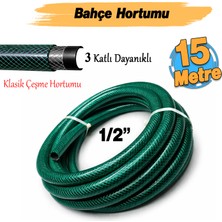 Badem10 (15 Metre) Dayanıklı 3 Katlı Sağlam Klasik Bahçe Çeşme Hortumu Su Sulama Yıkama Hortum 12.5 mm 1/2"