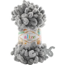 Alize 5 Adet Puffy El Örgü Ipi Battaniye Panduf Atkı Hırka Paspas 302 - Gri