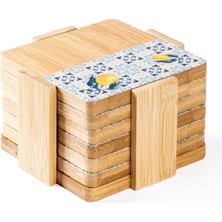 Tantitoni Bambu 6 Parça Standlı Desenli Bardak Altlığı Seti 11.5X11X5 cm