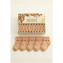 Saysez Organik Pamuk Unisex 5'li Kutulu Premium Yenidoğan Bebek Çorabı