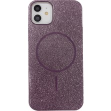 Vissona iPhone 11 Uyumlu Telefon Kılıfı Magsafe Wireless Şarj Özellikli Simli Lüks Silikon Kılıf