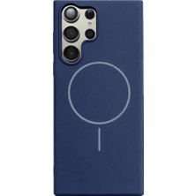 Vissona Samsung Galaxy S23 Ultra Uyumlu Içi Kadife Magsafe Wireless Şarj Özellikli Lacivert Renkli Telefon Kılıfı