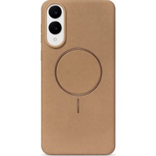 Vissona Samsung Galaxy S25 Edge Uyumlu Içi Kadife Magsafe Wireless Şarj Özellikli Camel Renkli Telefon Kılıfı